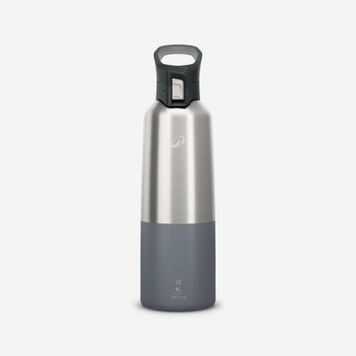 Gourde 900 isotherme inox 1L bouchon à ouverture rapide pour la randonnée - gris