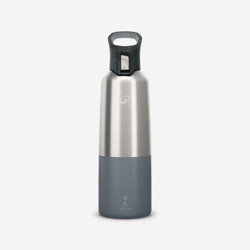 Gourde 900 isotherme inox 1L bouchon à ouverture rapide pour la randonnée - gris