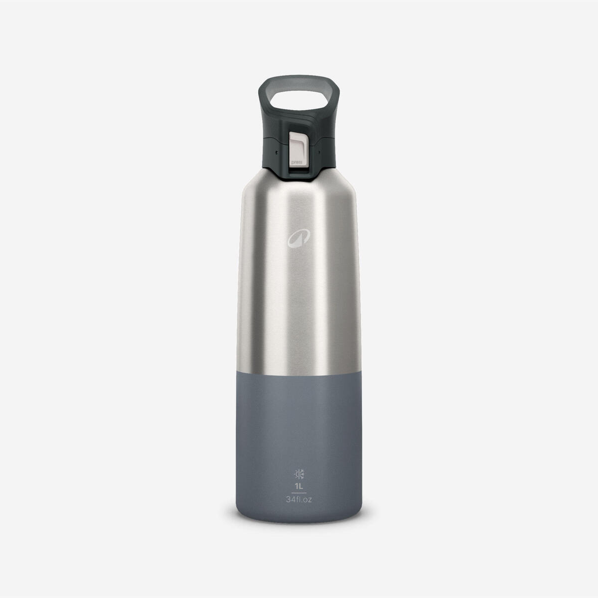 Gourde 900 isotherme inox 1L bouchon à ouverture rapide pour la randonnée - gris