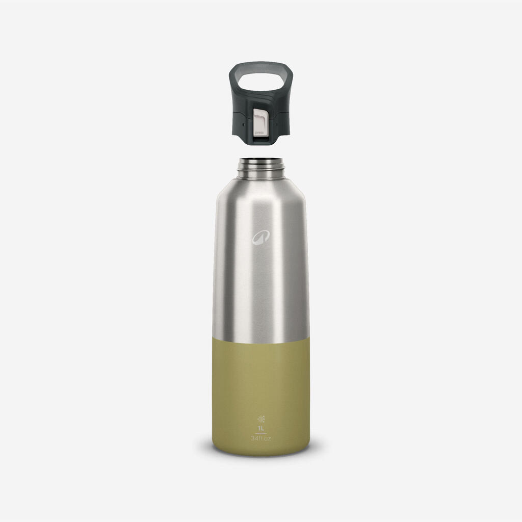 1L insulated stainless steel flask 900 with quick-release cap for hiking - Khaki