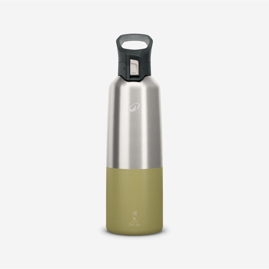 Gourde 900 isotherme inox 1L bouchon à ouverture rapide pour la randonnée - kaki
