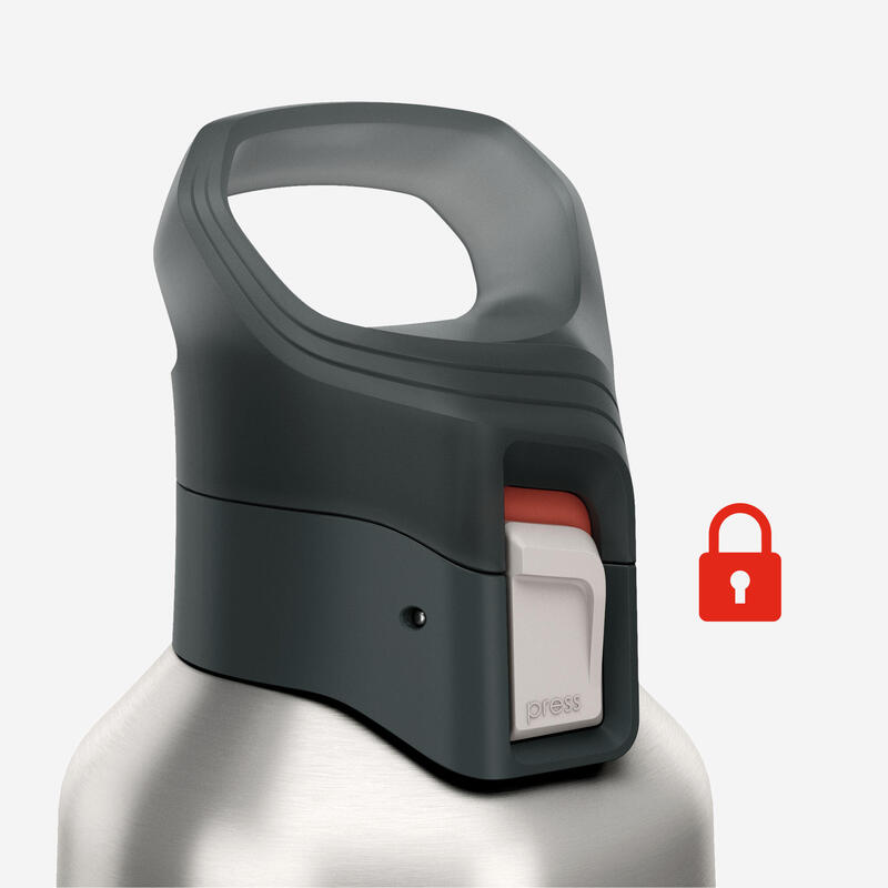 Gourde 900 isotherme inox 1L bouchon à ouverture rapide pour la randonnée - gris