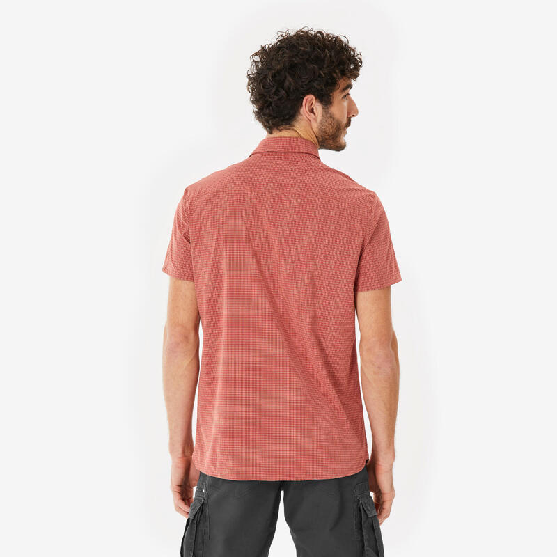 Chemise de trekking manches courtes homme, NH 500 stretch marron
