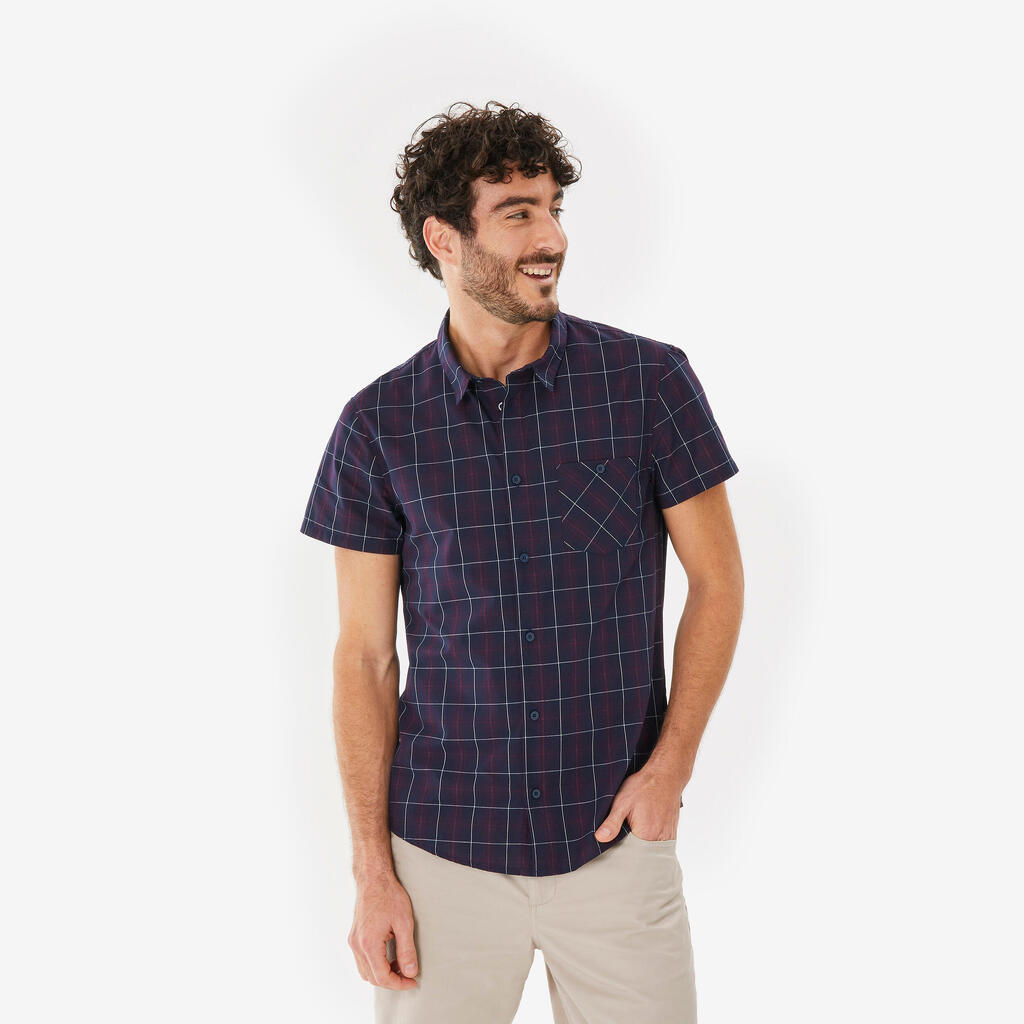 Chemise de randonnée homme, NH100 MC bleu