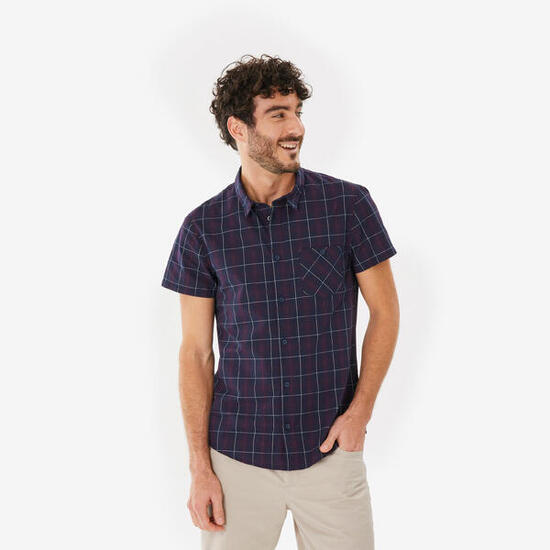 Chemise de randonnée manches courtes homme, NH100 bleu