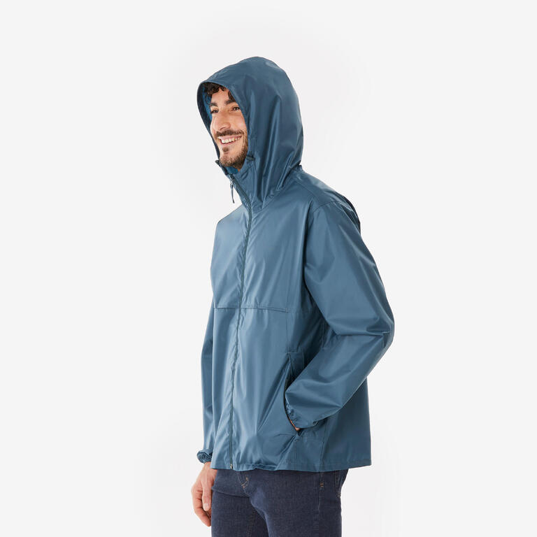 Men's Quechua Raincut full-zip blue rain jacket