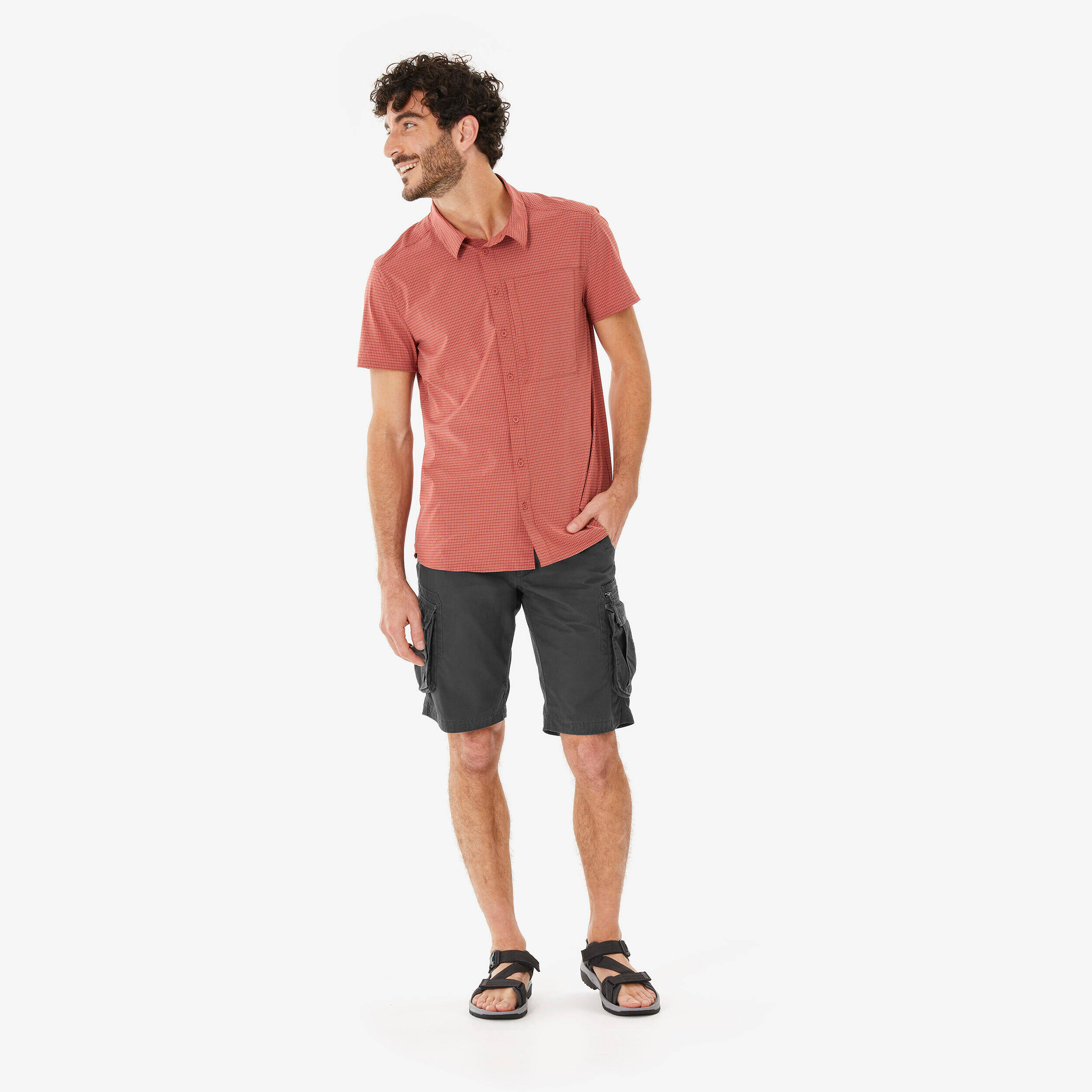 Men’s short-sleeved hiking shirt, NH500 Fresh - Brown -  2
