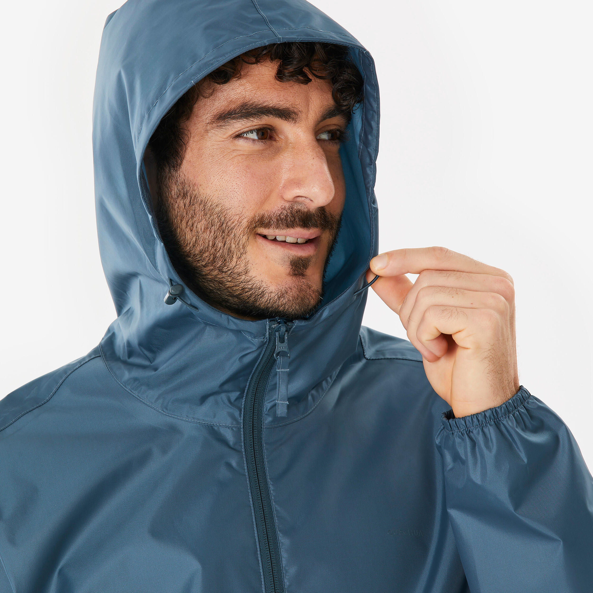 Regenjas voor wandelen heren RAINCUT volledige rits blauw 8/9
