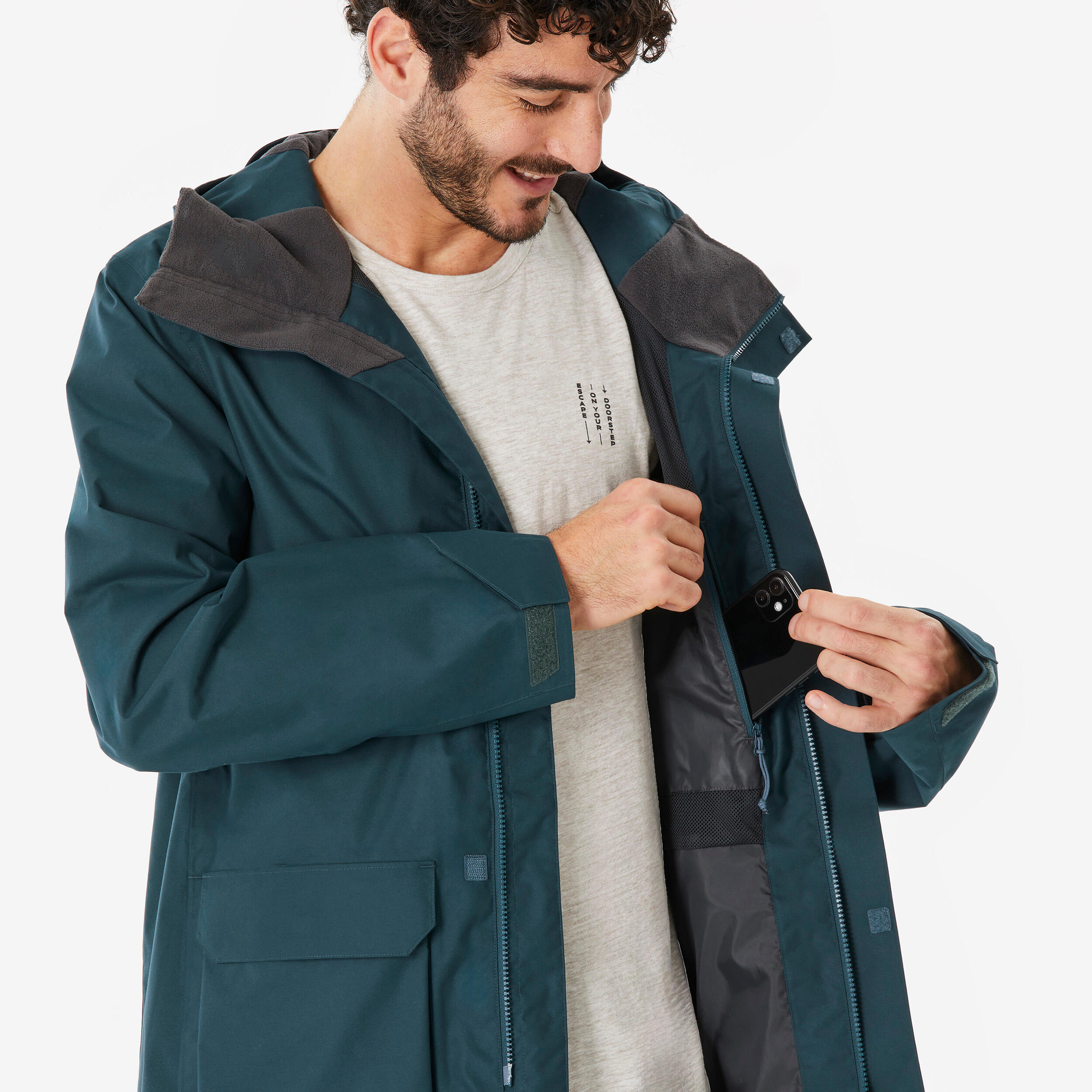 Men’s Hiking Long Jacket - NH 500 Green - QUECHUA