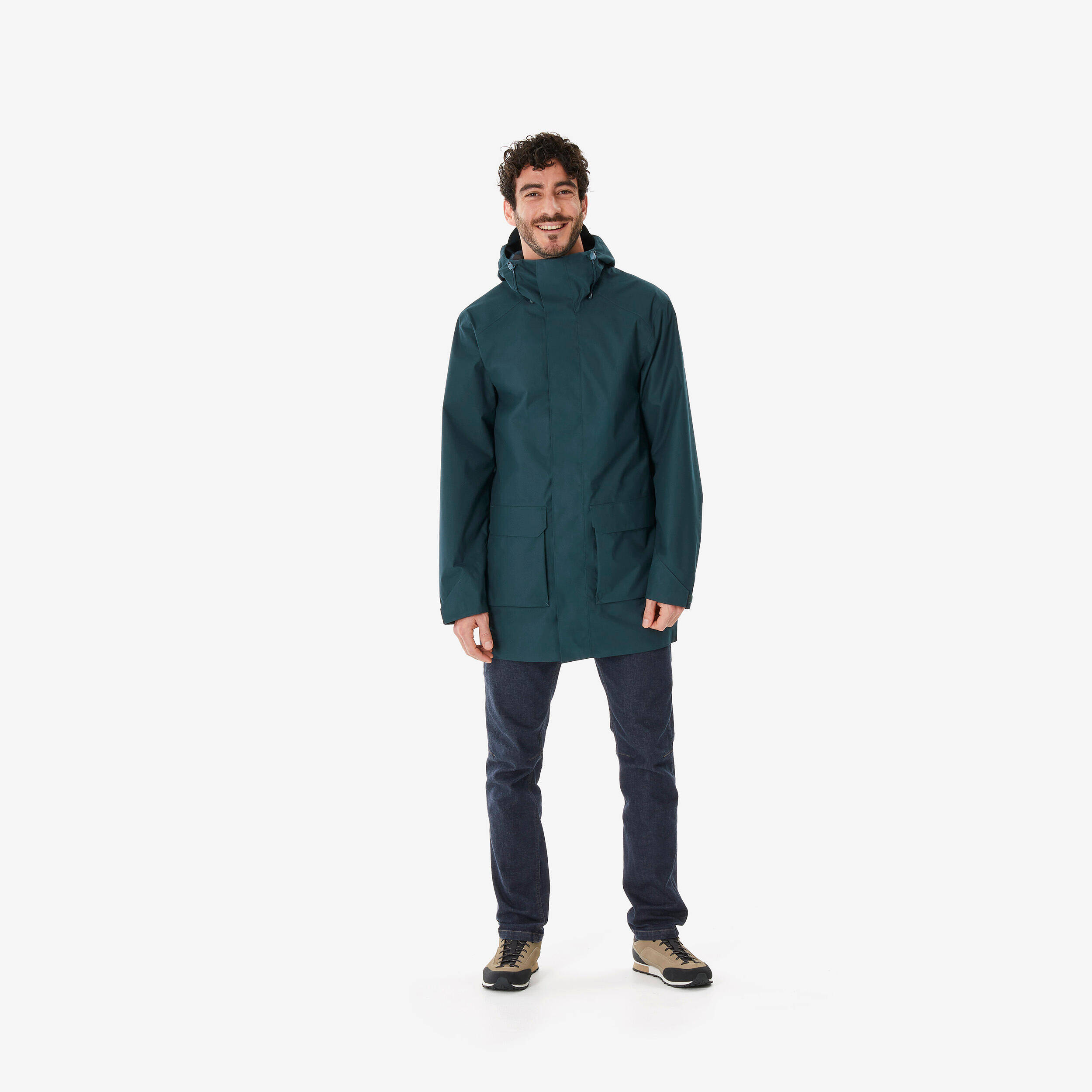 Men’s waterproof hiking jacket, NH500 - Long Green -  2