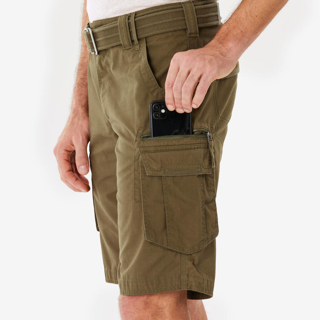 Men's Travel Trekking Cargo Shorts - TRAVEL 100 - Brown