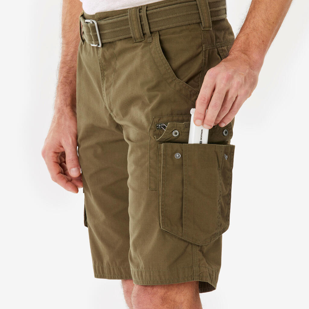 Men's Travel Trekking Cargo Shorts - TRAVEL 100 - Brown