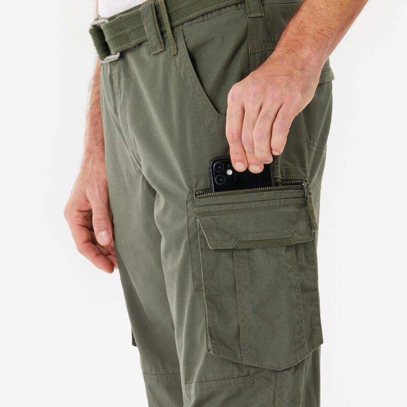 Pantalon Cargo Trekking călătorie TRAVEL100 Kaki Bărbați 