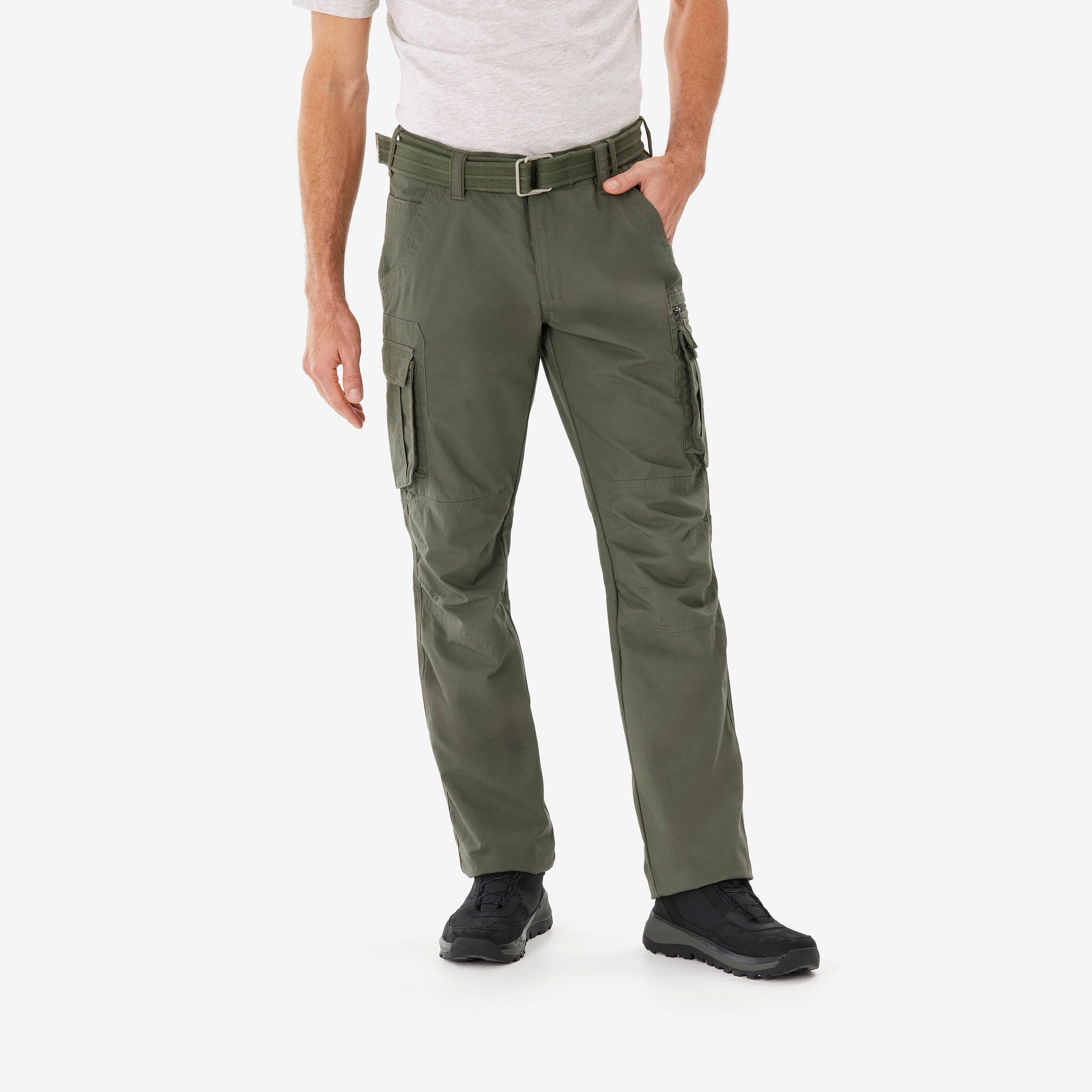 Pantalon Cargo Trekking călătorie TRAVEL100 Kaki Bărbați