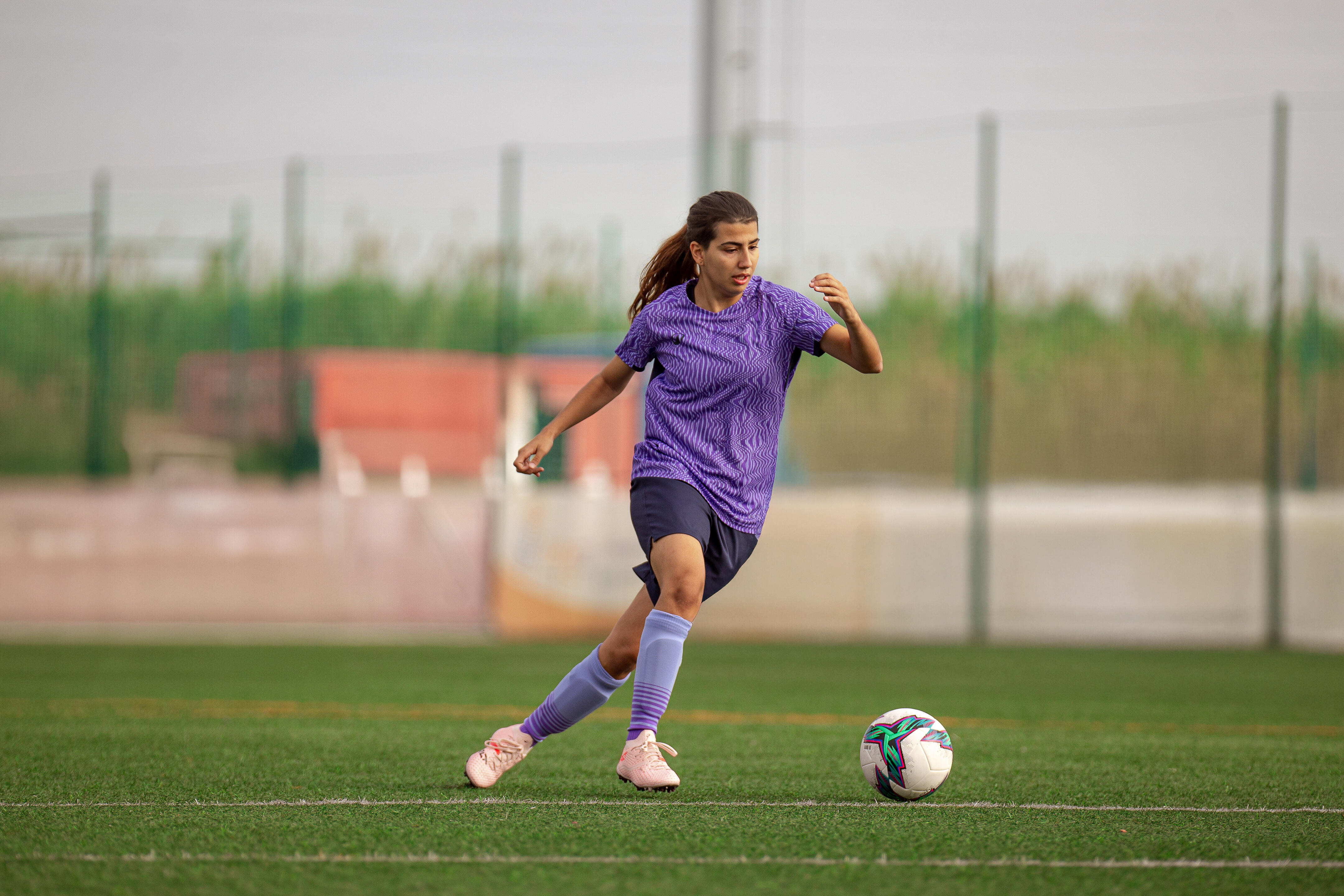 Chaussettes de soccer, Viralto violet à rayures - KIPSTA