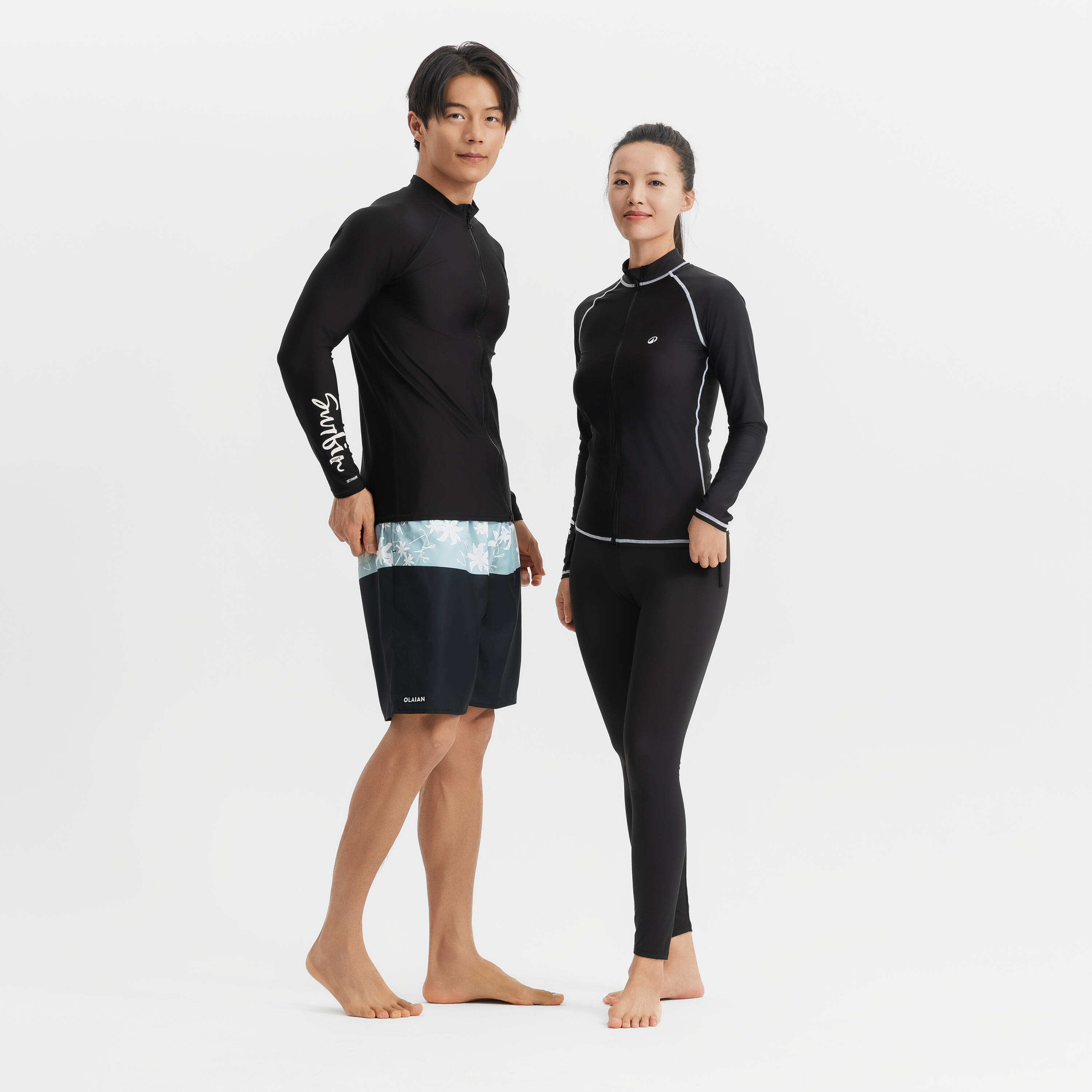 Surfing women uv protection zip top  BLACK