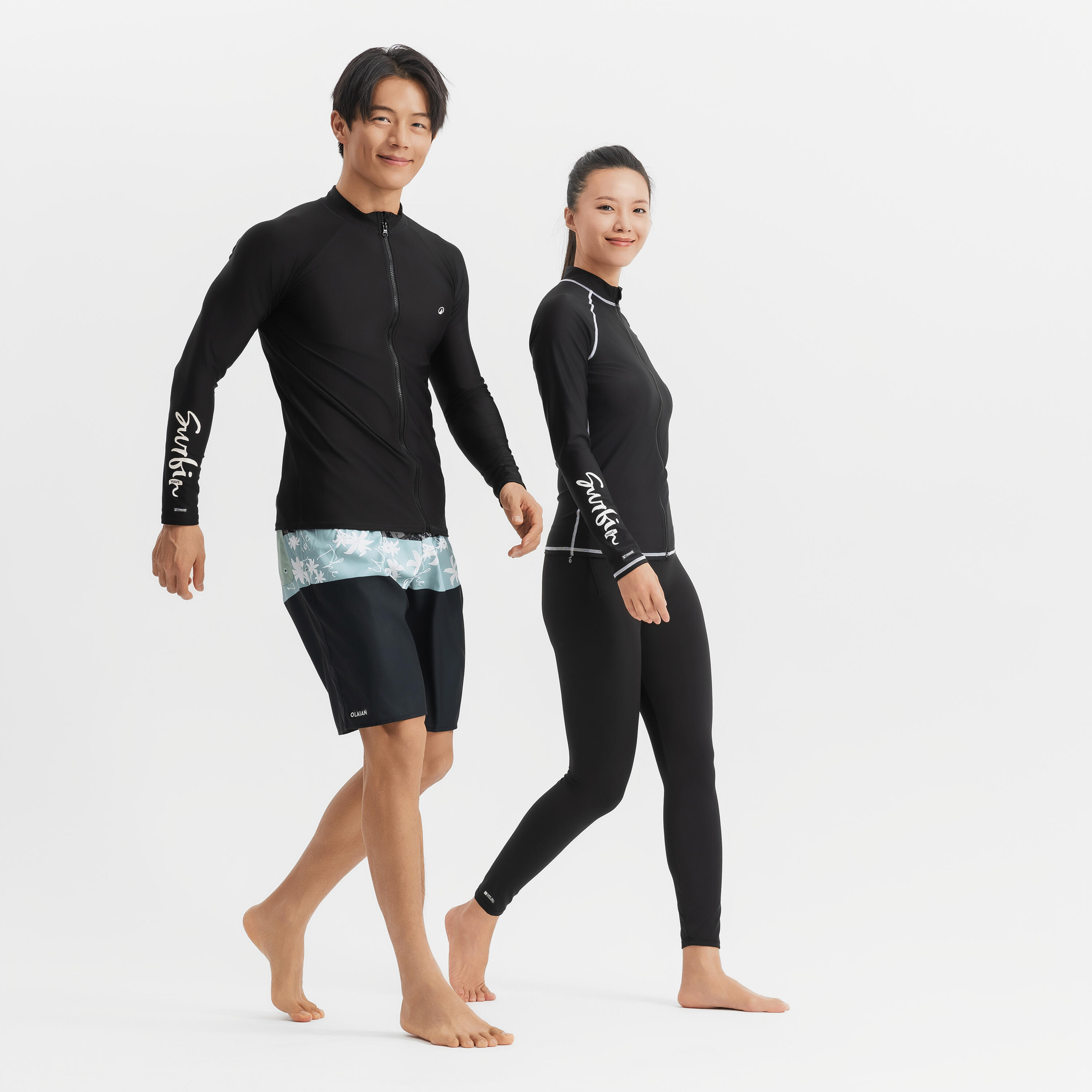 Surfing women uv protection zip top  BLACK