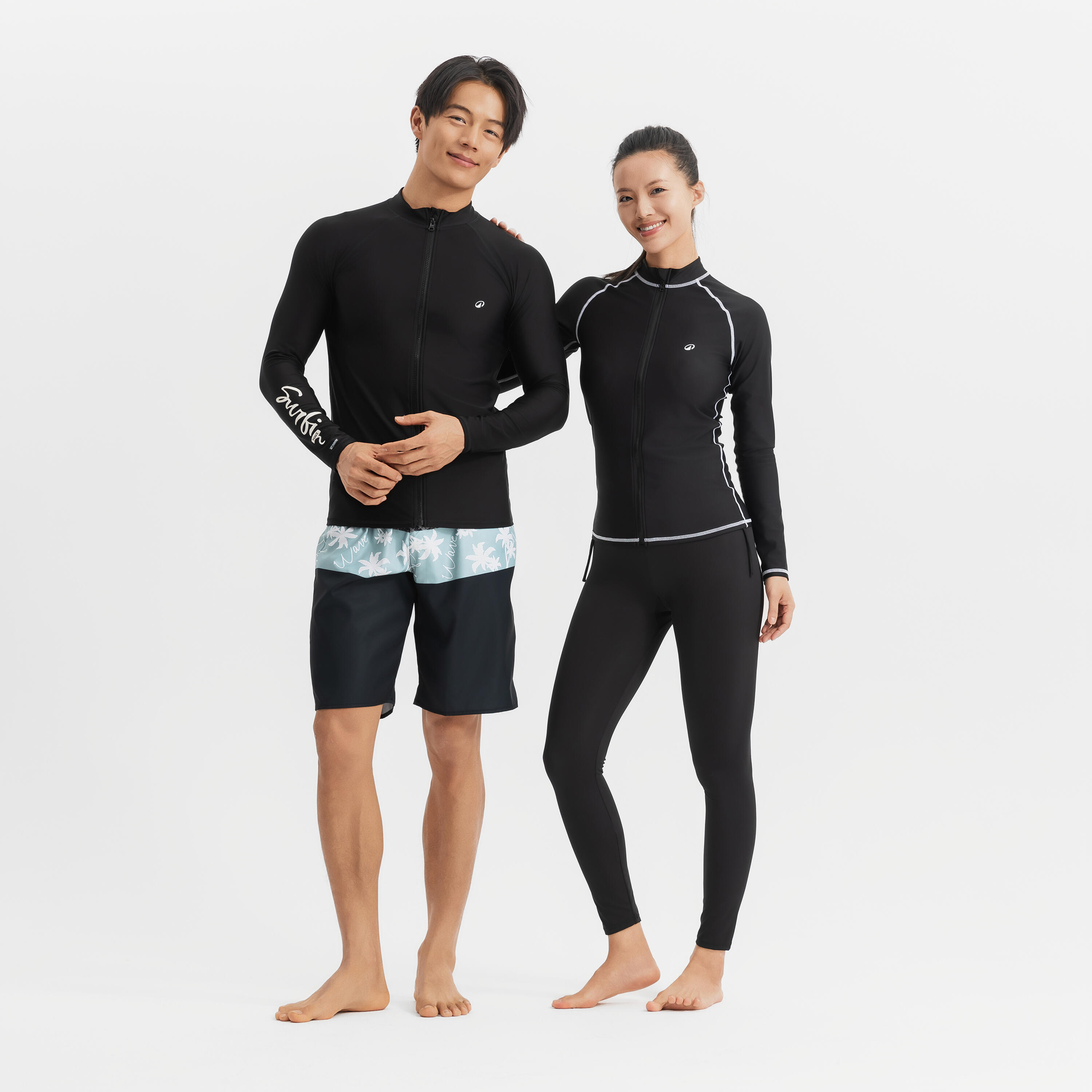 Surfing women uv protection zip top  BLACK