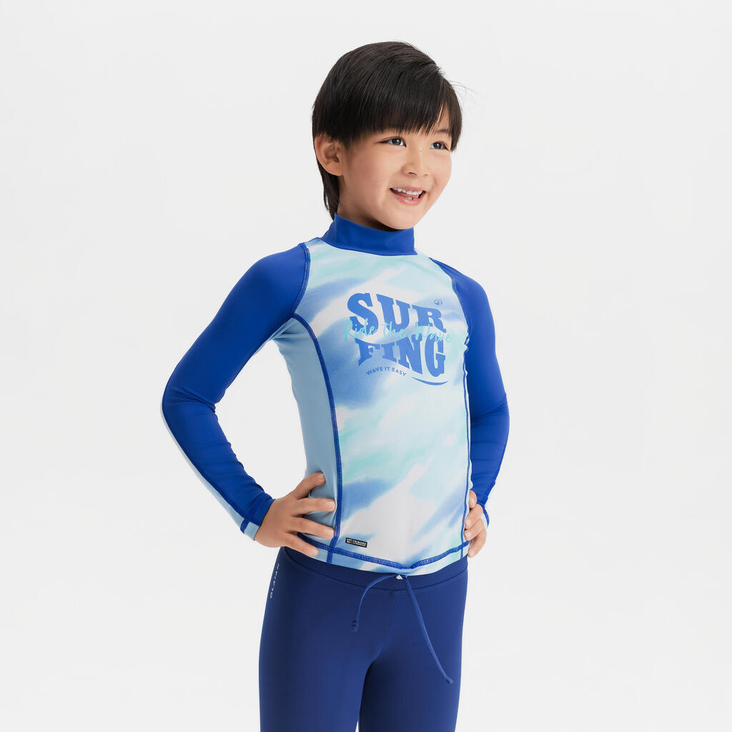 Boy surfing  uv tee shirt 500 long sleeve WAVE