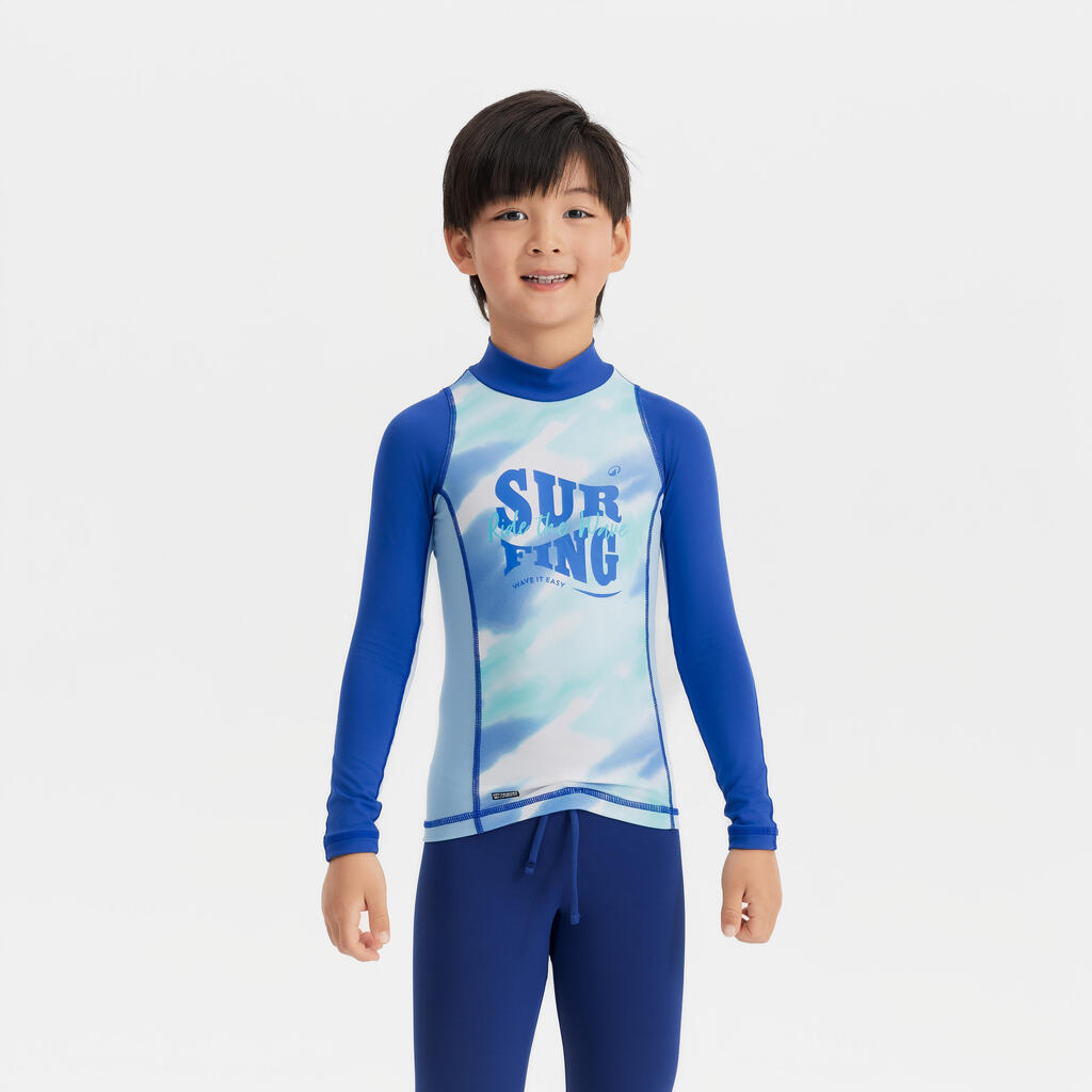Boy surfing  uv tee shirt 500 long sleeve WAVE