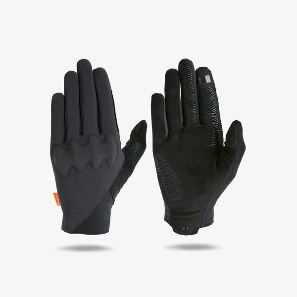 Black full-finger protective cycling gloves with padded knuckles