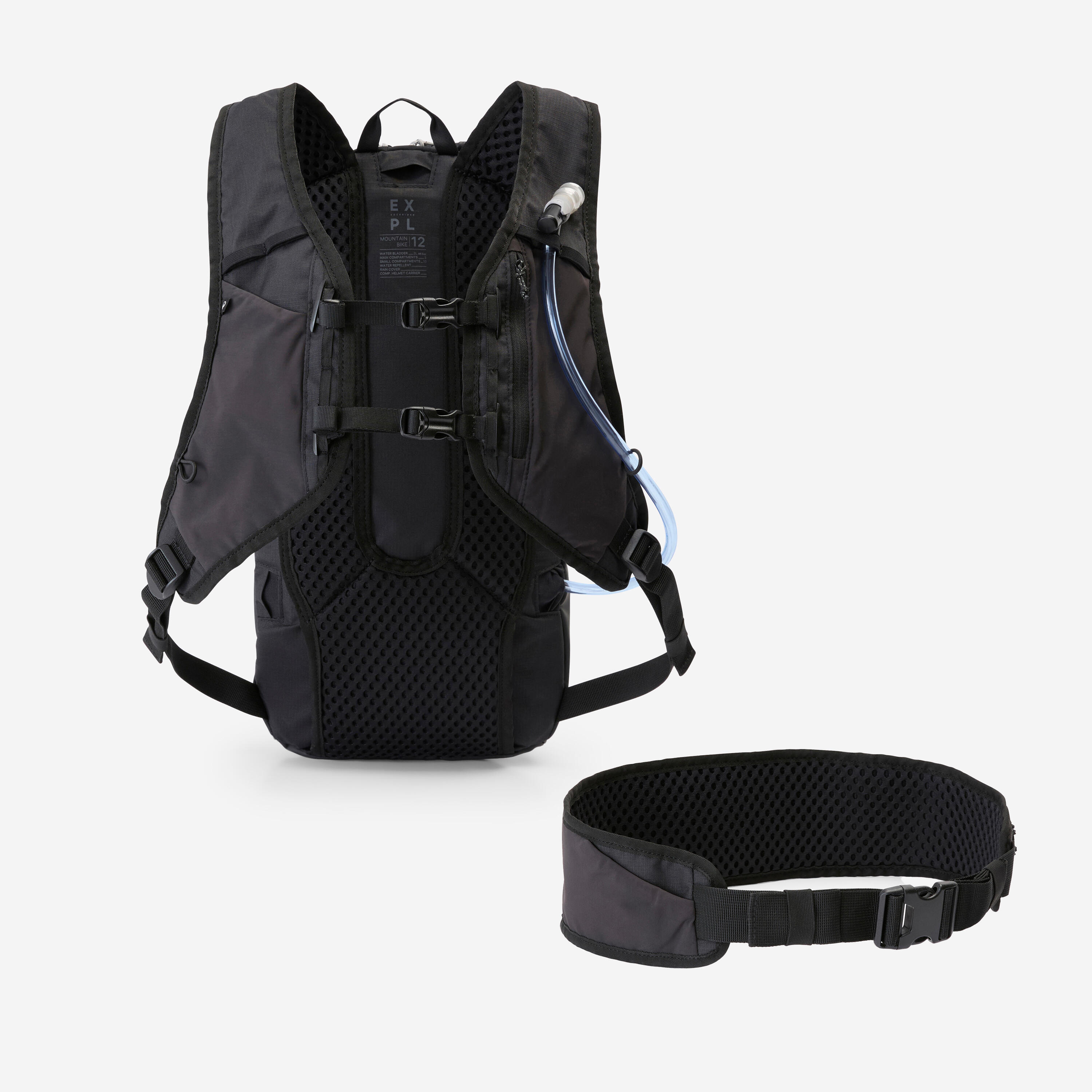 Cycling Hydration Bag 12 L + Water Bladder 2 L - Black - ROCKRIDER