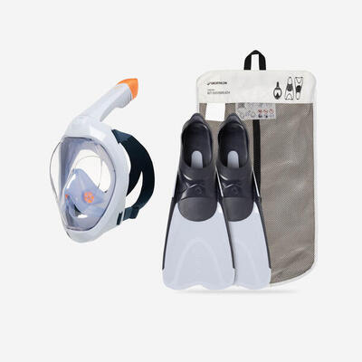 Schnorchel-Set Erwachsene Easybreath Maske 500 und Schnorchelflossen 100 kurz