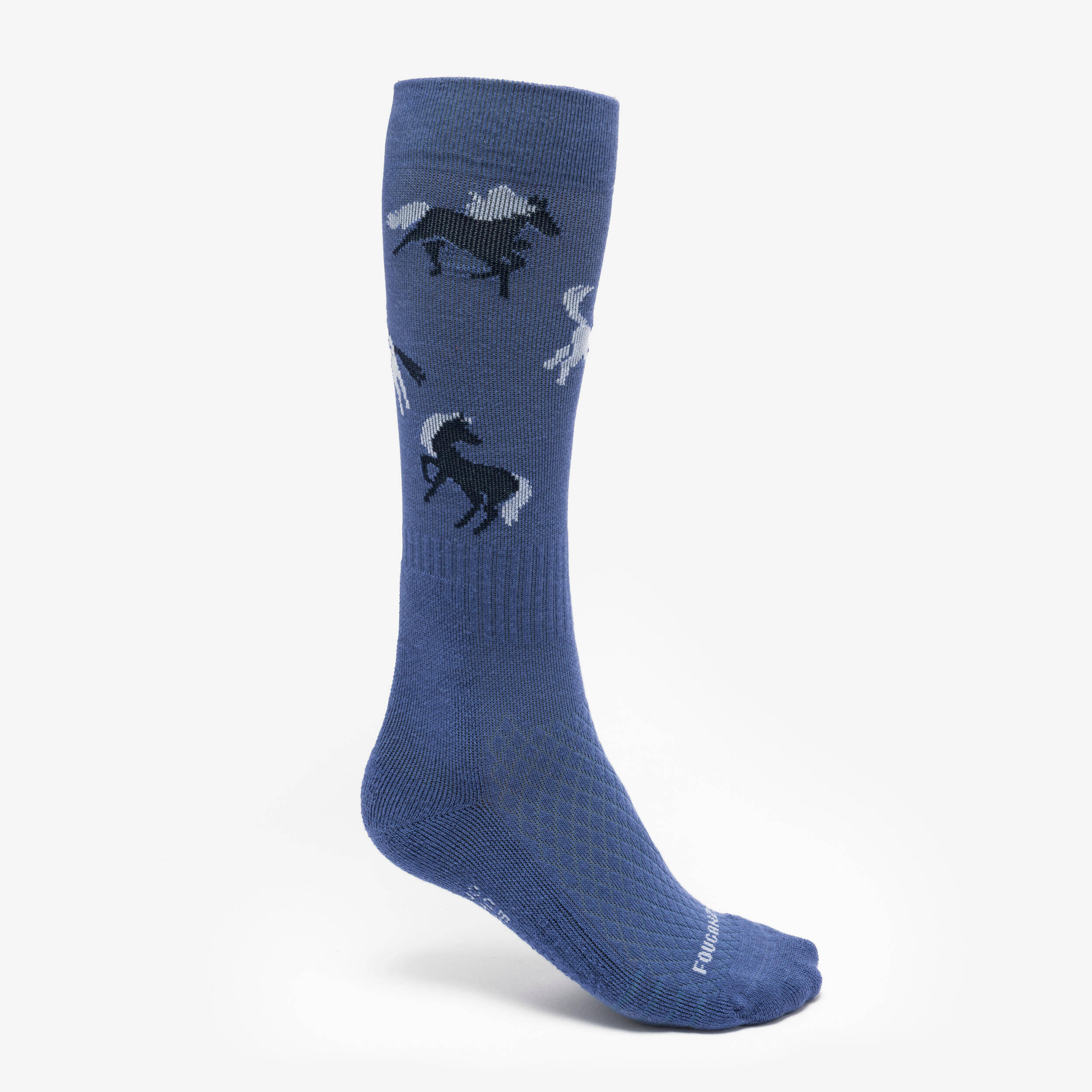 Kids' Horse Riding Socks SKS 500 Twin-Pack - Navy/Comet Blue Patterns -  3