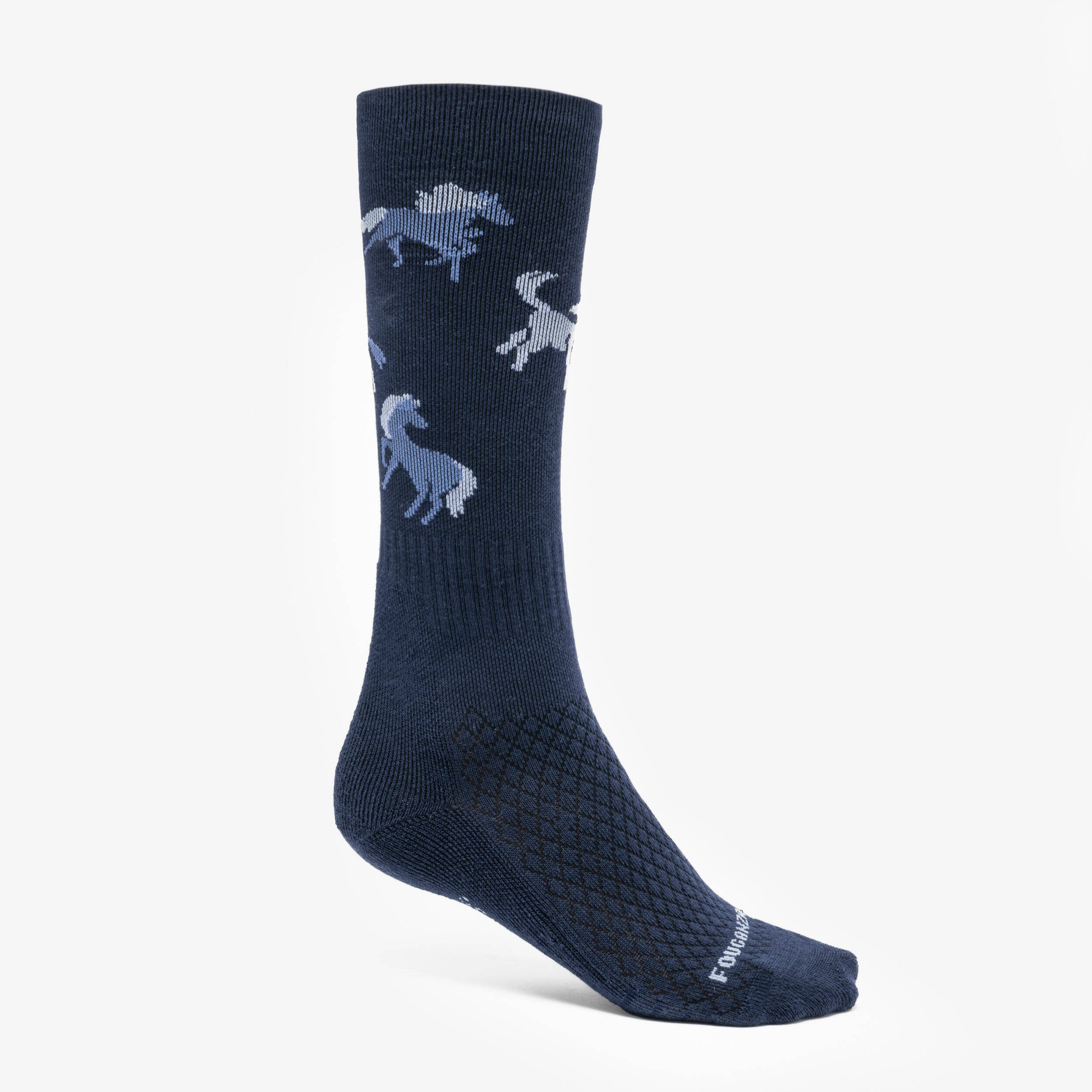Kids' Horse Riding Socks SKS 500 Twin-Pack - Navy/Comet Blue Patterns -  2