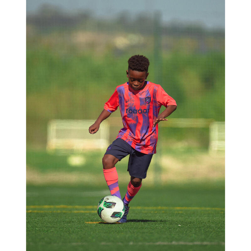 MAILLOT DE FOOTBALL ENFANT VIRALTO KIDS  MC ROARRR MANDRILL RAYES ROUGE / VIOLET
