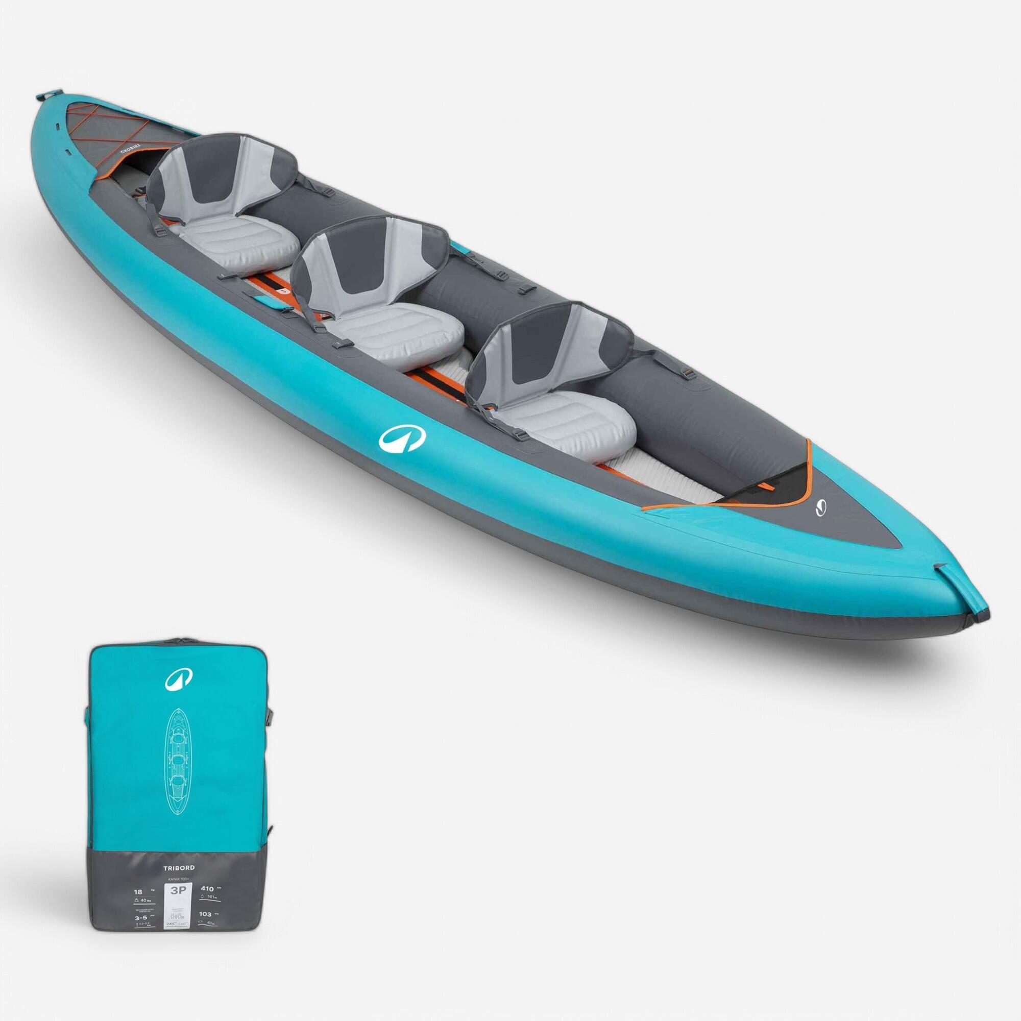 Inflatable canoe kayak 2/3 person - Tribord 100+ Blue