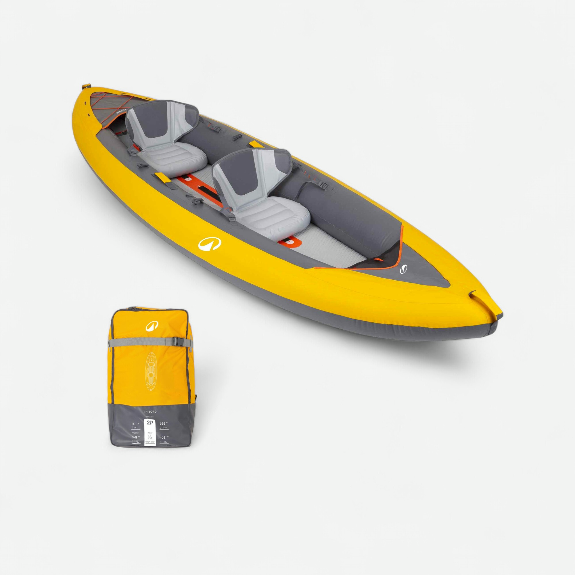 Canoë kayak gonflable 2 places - tribord 100+ jaune - Sports de pagaie - Tribord- Clubs - Entreprises - Collectivités - Associations