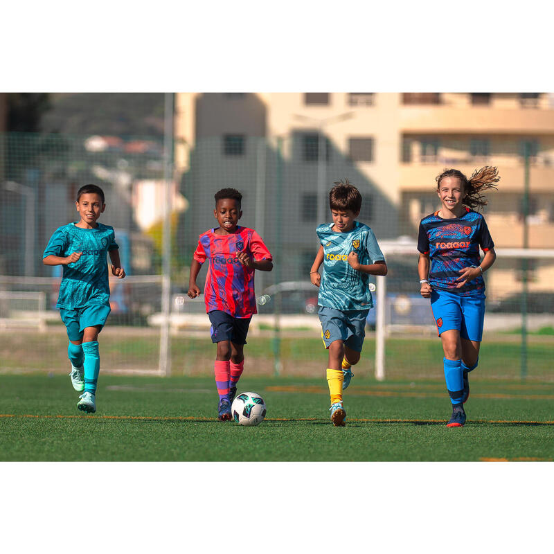 Șort fotbal VIRALTO KIDS TURCOAZ BANDĂ VERDE COPII