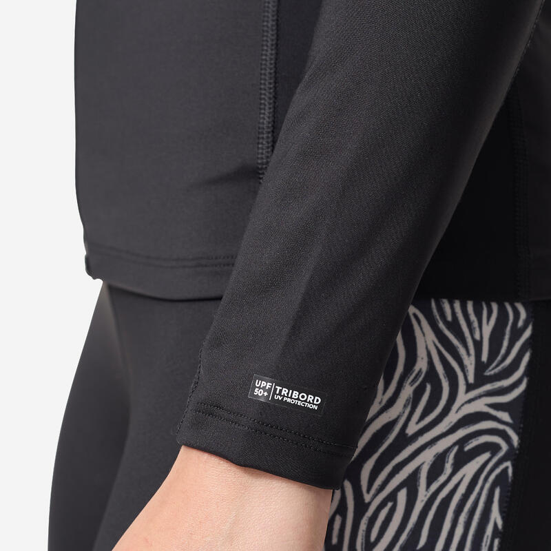Tee shirt manches longues zippé aquagym aquabike Femme - Phoebe noir