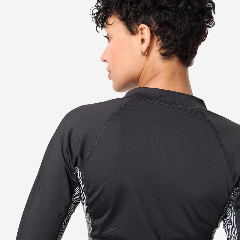 Tee shirt manches longues zippé aquagym aquabike Femme - Phoebe noir