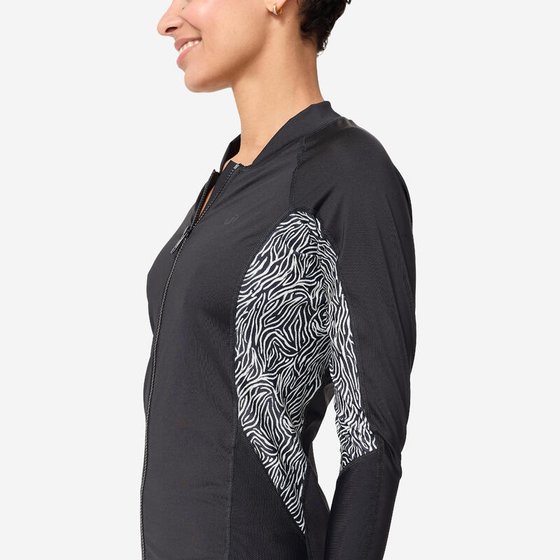 Tee shirt manches longues zippé aquagym aquabike Femme - Phoebe noir