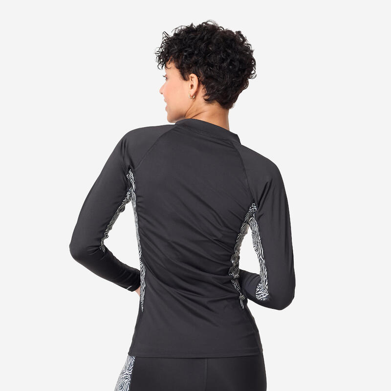 Tee shirt manches longues zippé aquagym aquabike Femme - Phoebe noir