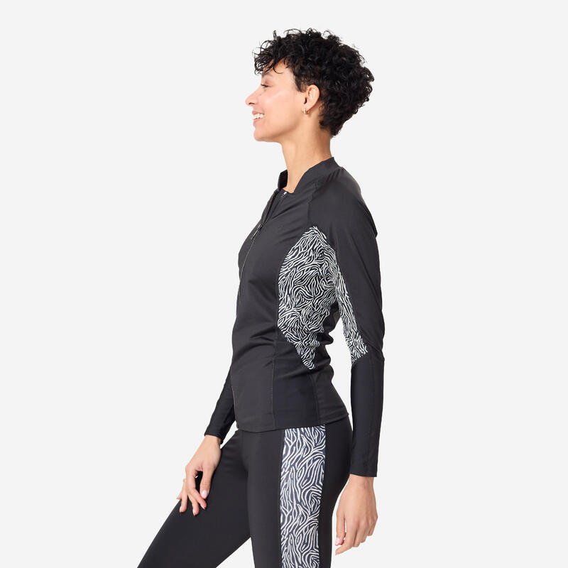 Tee shirt manches longues zippé aquagym aquabike Femme - Phoebe noir