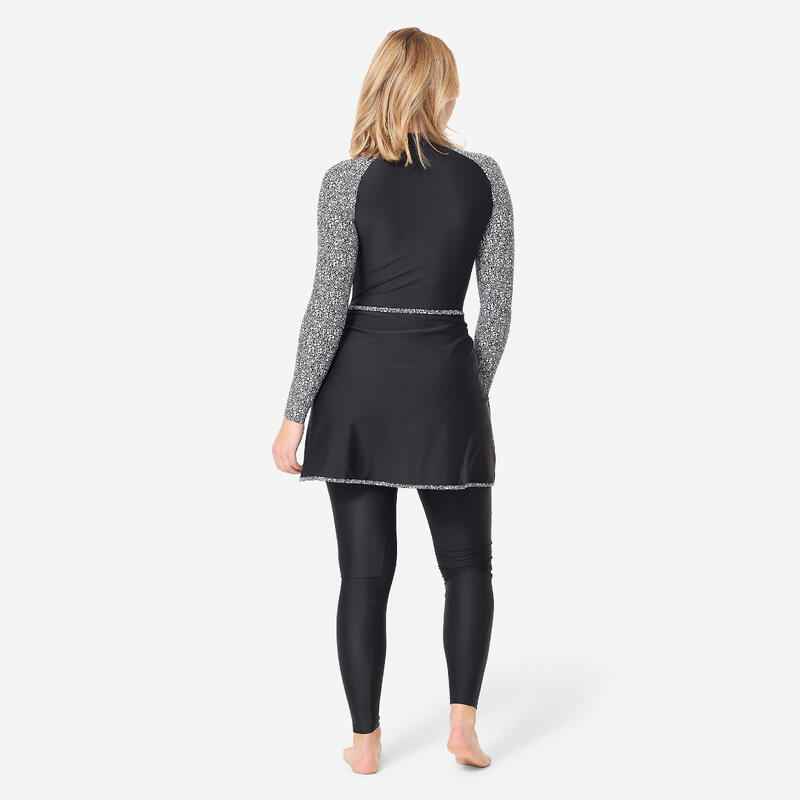 Kadın Kapalı Sırt Uzun Kollu Burkini Mayo - Siyah - RIME 100