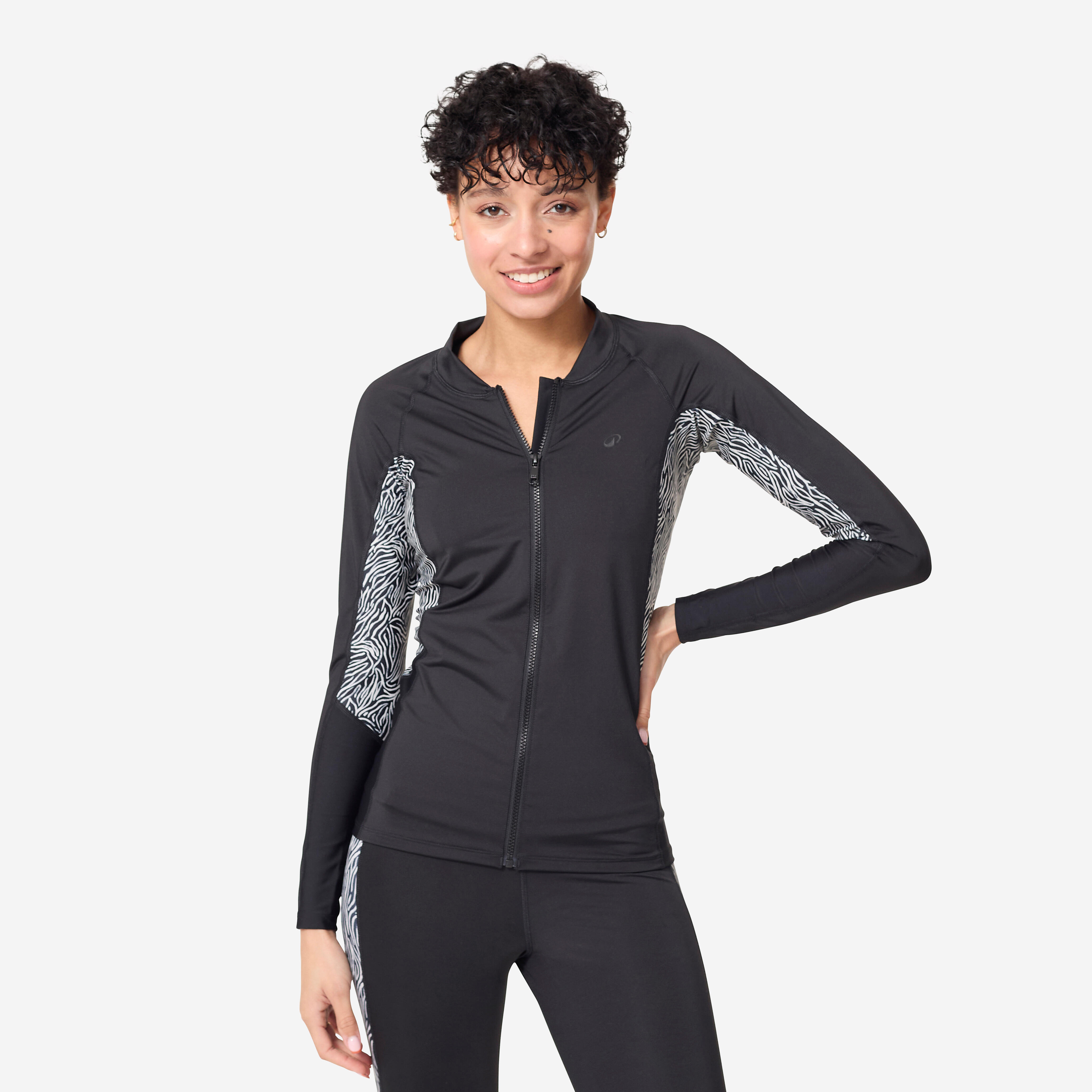Women’s Long-sleeved Zipped Aquafit Aquabiking t-shirt - Phoebe Black
