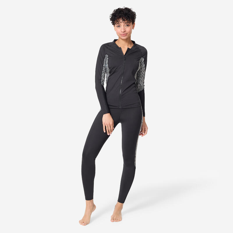 Tee shirt manches longues zippé aquagym aquabike Femme - Phoebe noir