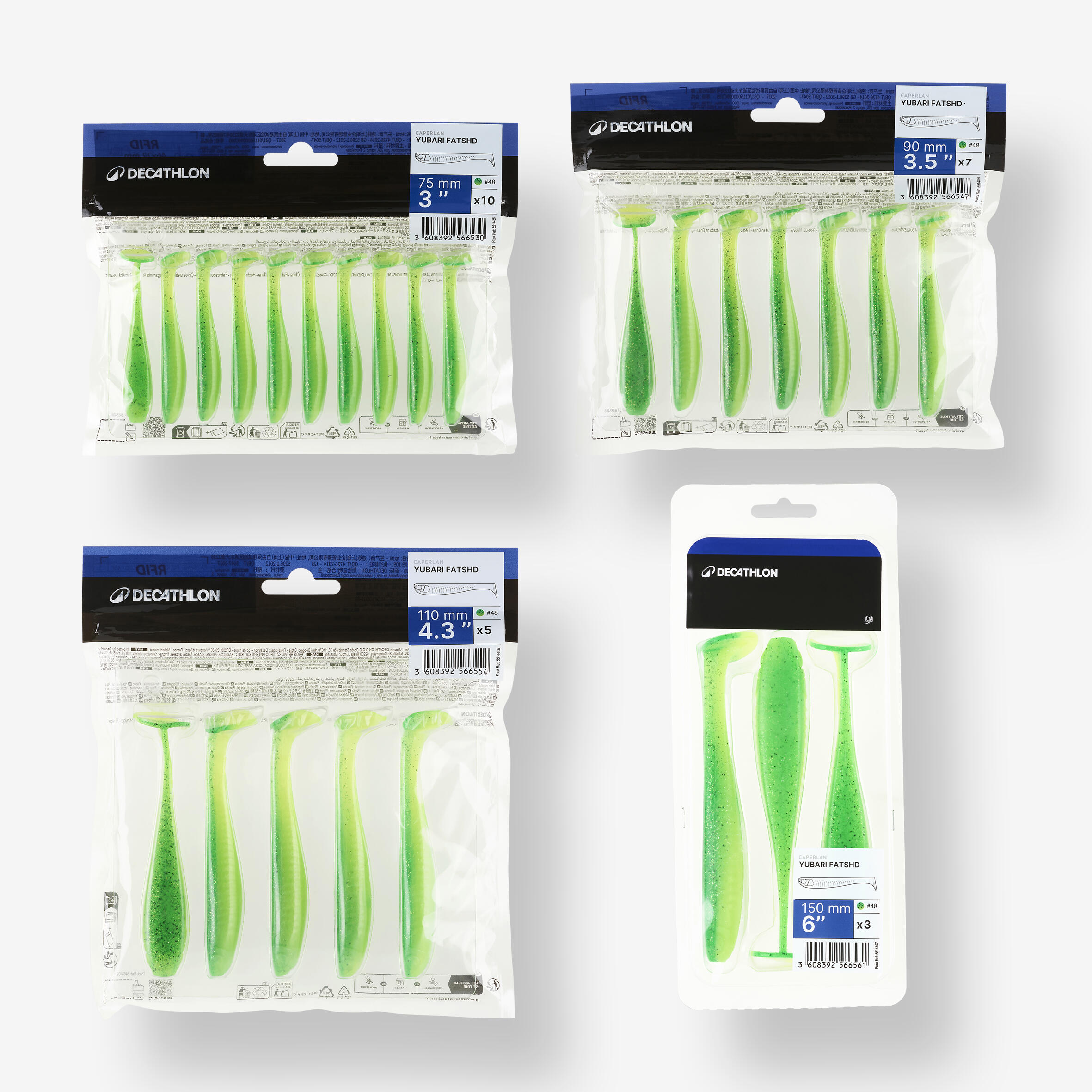 Amostra Flexível de Pesca YUBARI FAT SHAD com Atrativo Verde Néon 5/10