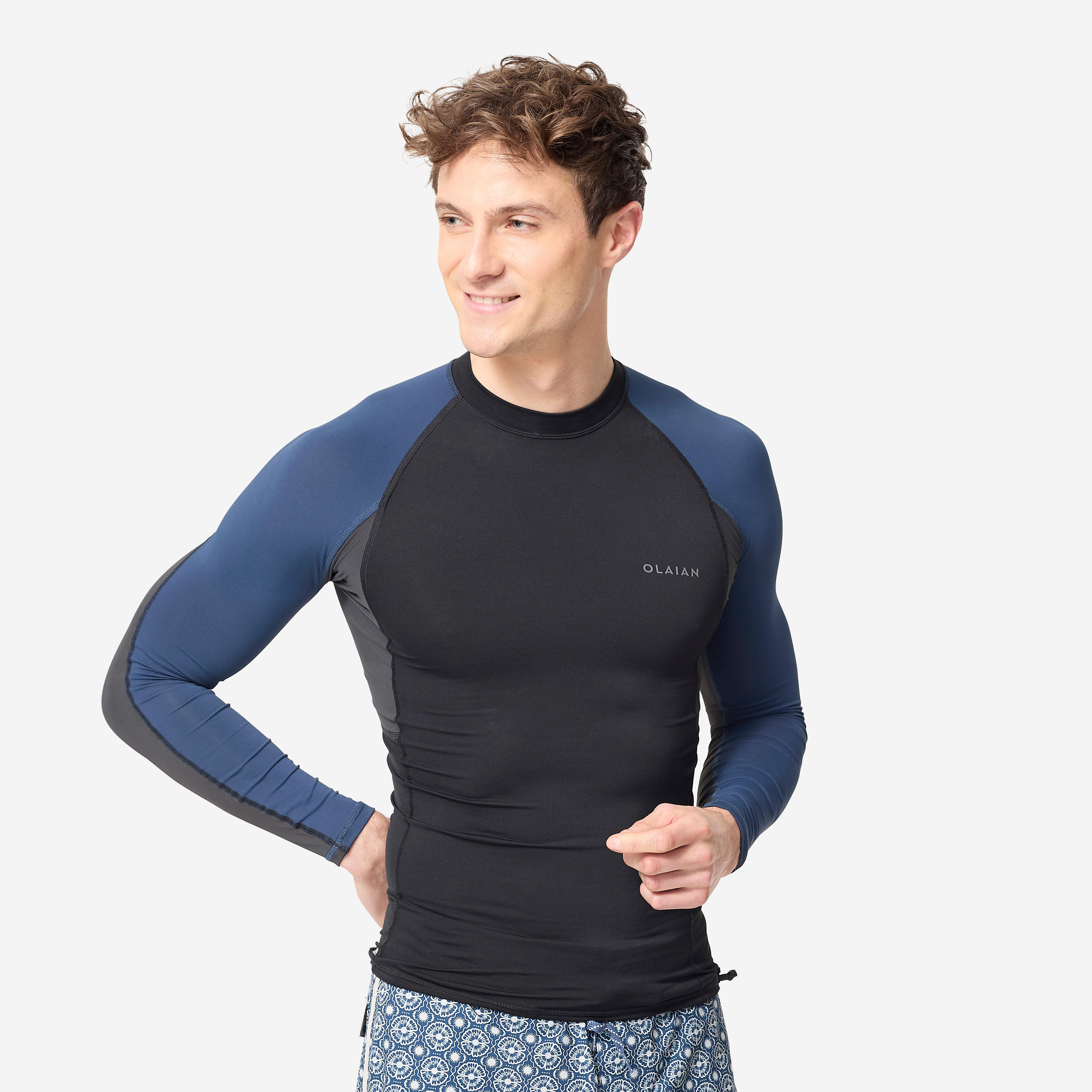 Men's surfing anti-UV long-sleeved T-shirt top 500 Blue