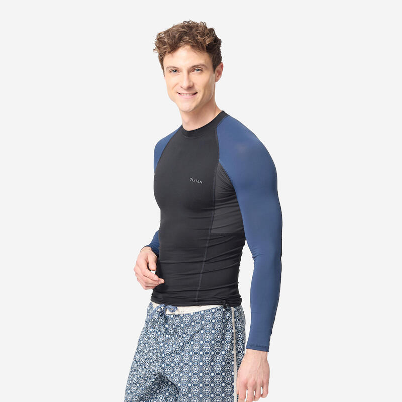 Erkek Slim Fit Uzun Kollu UV Korumalı Tişört - Siyah/Mavi - 500