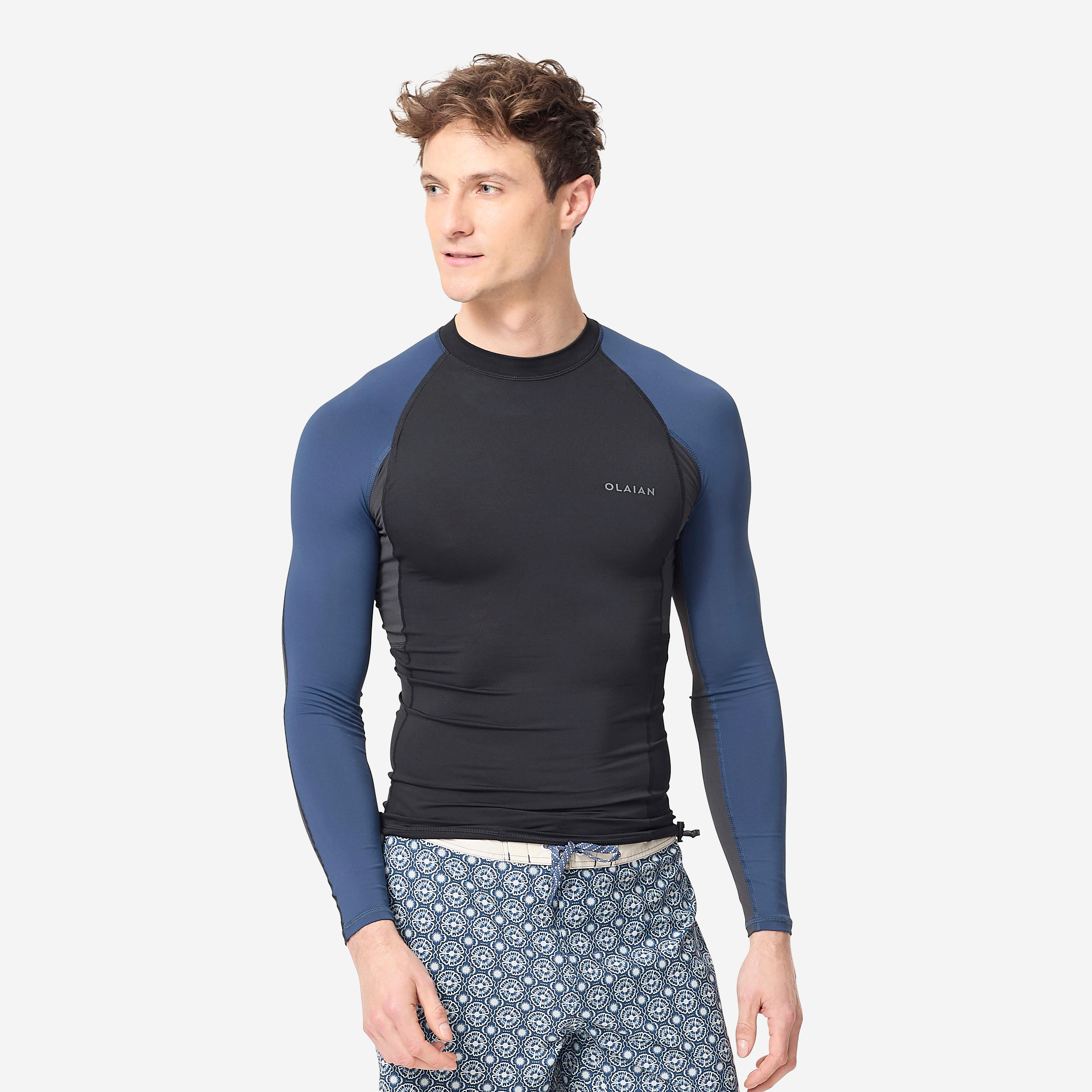 Men’s Long-Sleeved Rash Guard – 500 - smoked black, Midnight blue ...