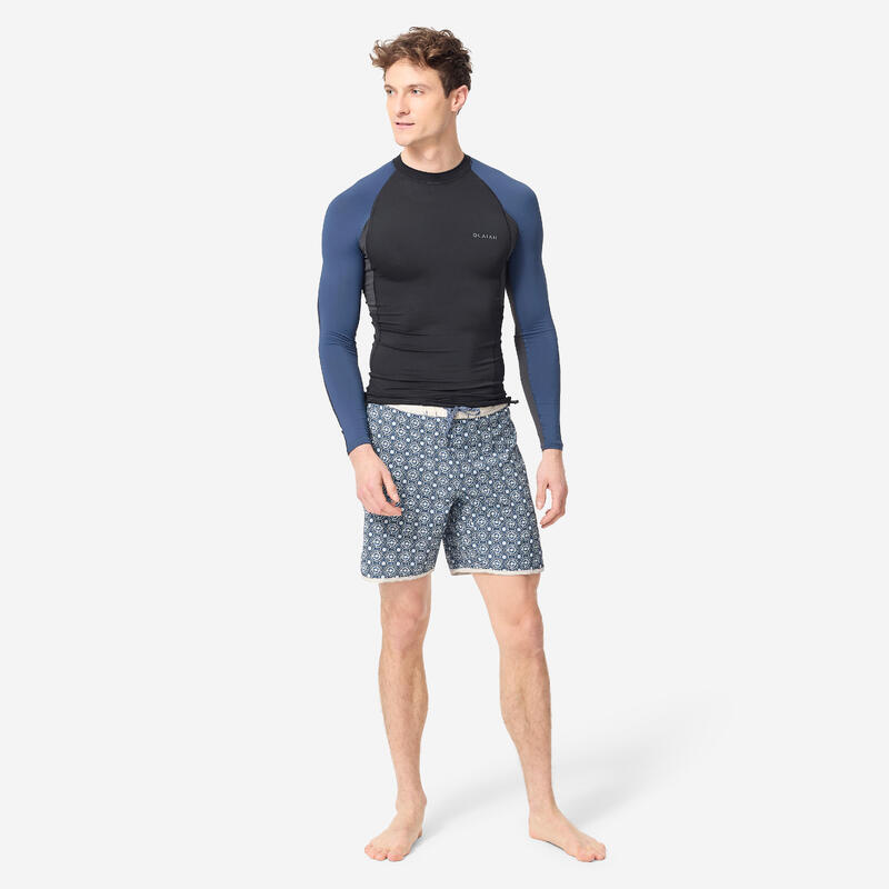 Uv-werende rashguard met lange mouwen voor heren 500 zwart blauw