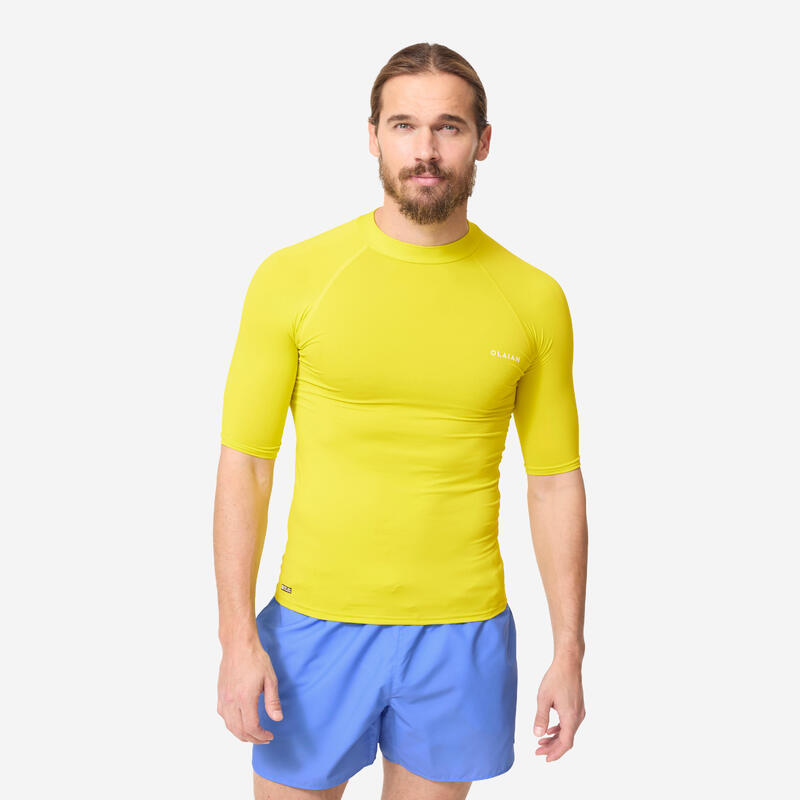 Uv-werende rashguard met korte mouwen voor heren 100 fluogeel