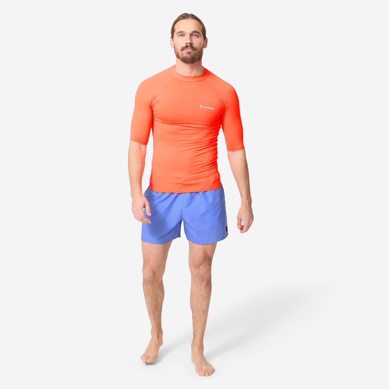 Uv-werende rashguard met korte mouwen voor heren 100 fluo-oranje