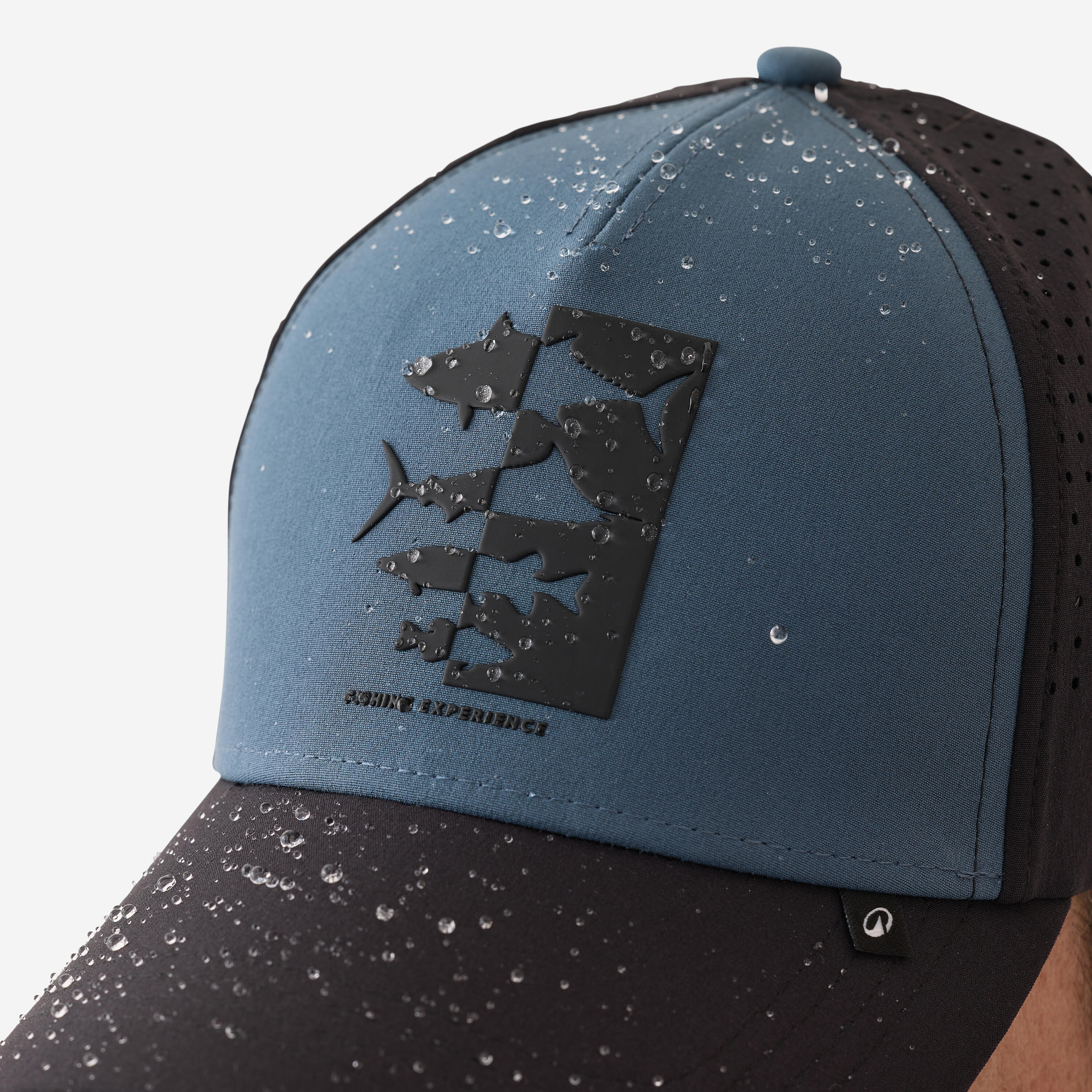 Cappellino pesca idrorepellente 500 blu-nero 3/4
