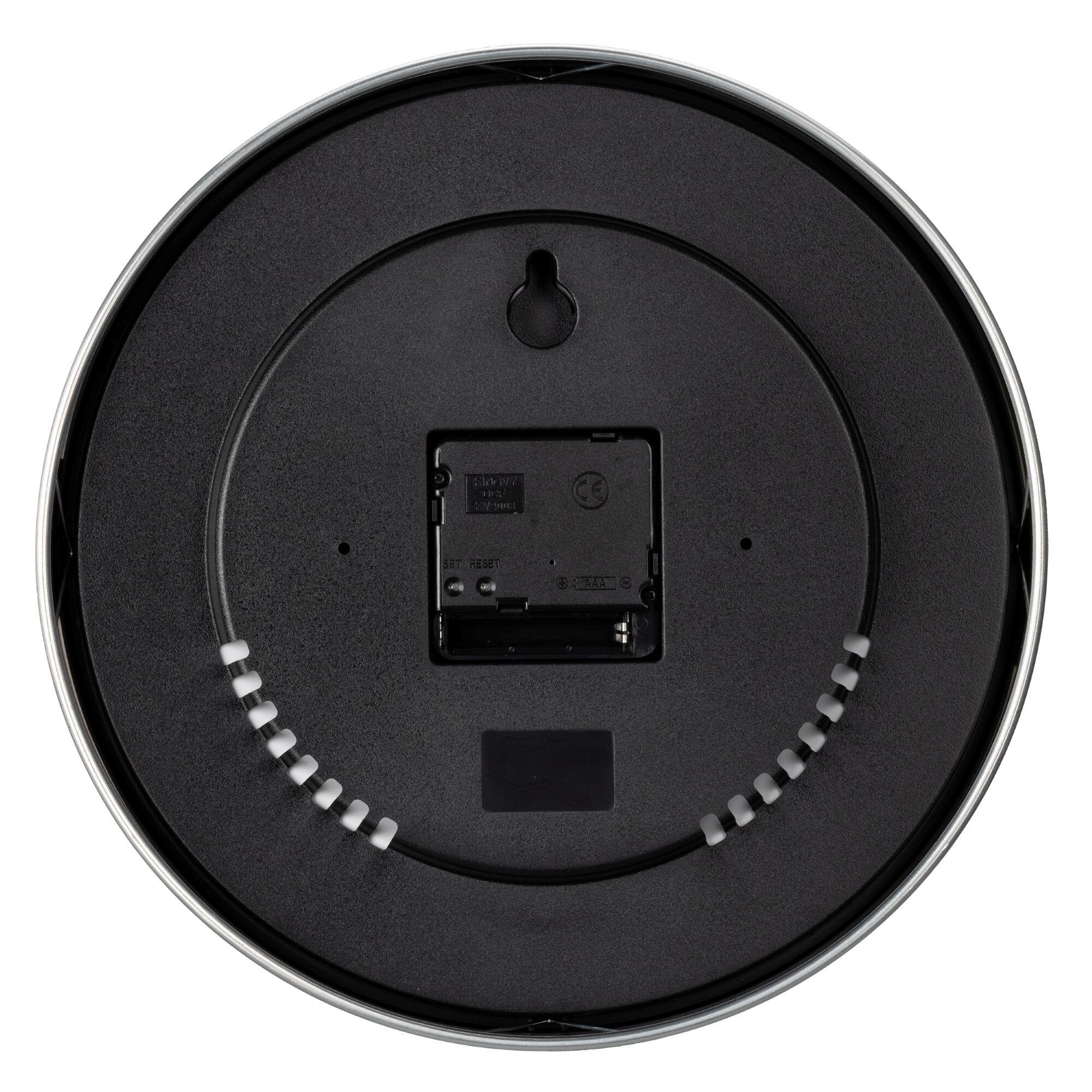 Reloj Silencioso de pared con Temperatura + Húmedad - 25cm Plateado Negro - CD 4/4